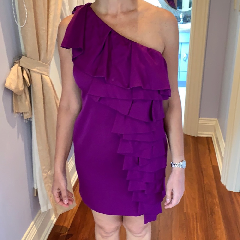 Robert Rodriguez purple ruffle dress one shoulder - Picture 2 of 3